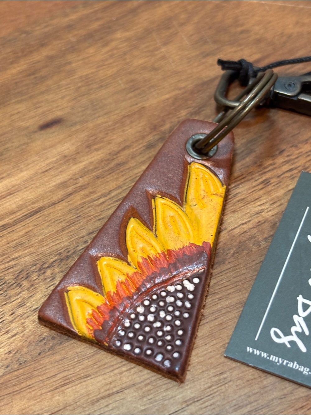 Myra Bag-Sunflower And Cowhide Wristlet Key fob-NWT